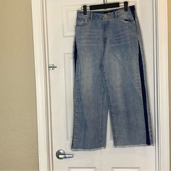 Missguided Wide Leg Raw Hem Side Stripe High Rise Jeans Size 6 - Picture 4 of 9